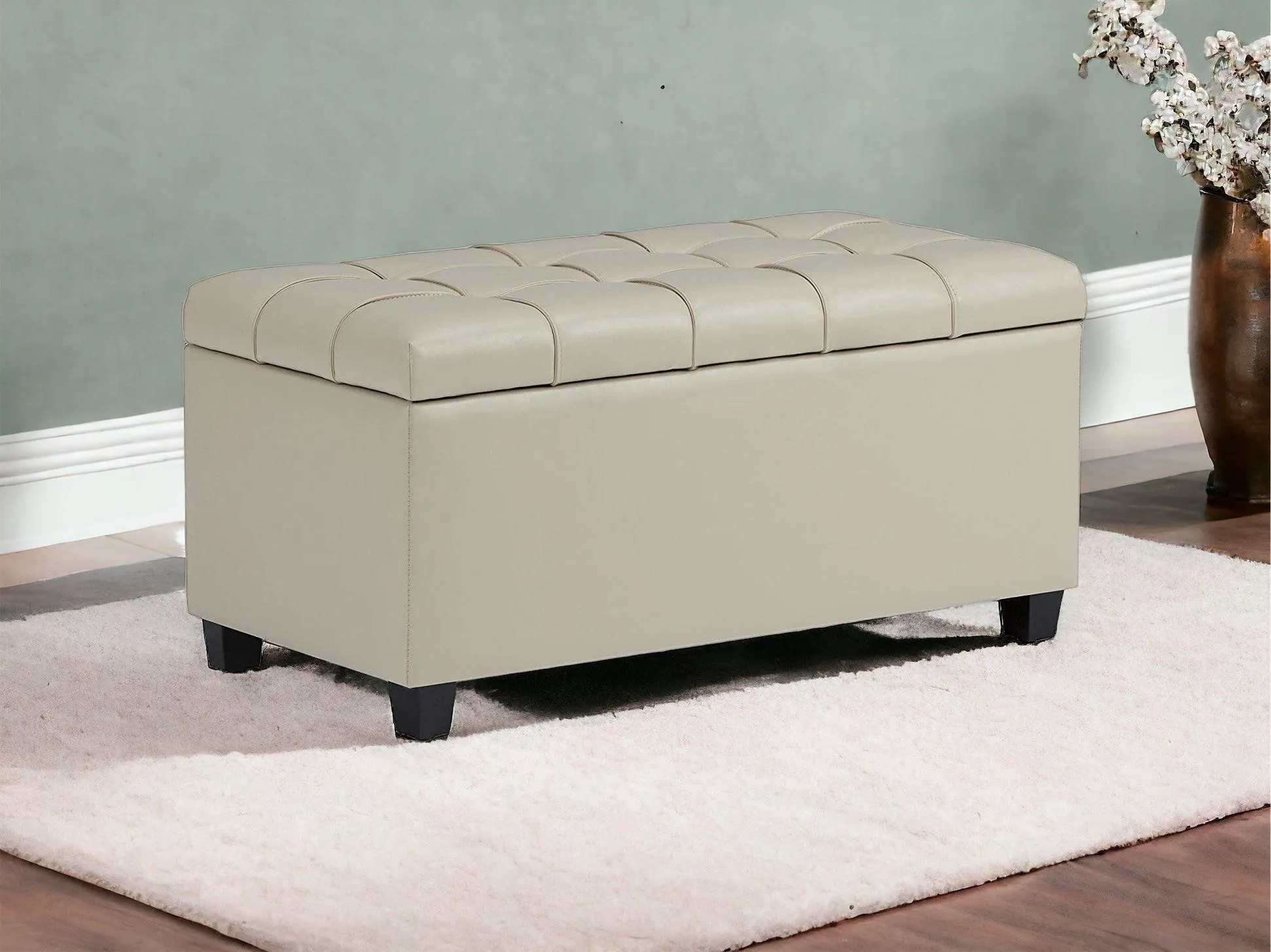 1 Seater Luper Tufted Storage Ottoman Pouffes with Storage Satin (Leatherette)