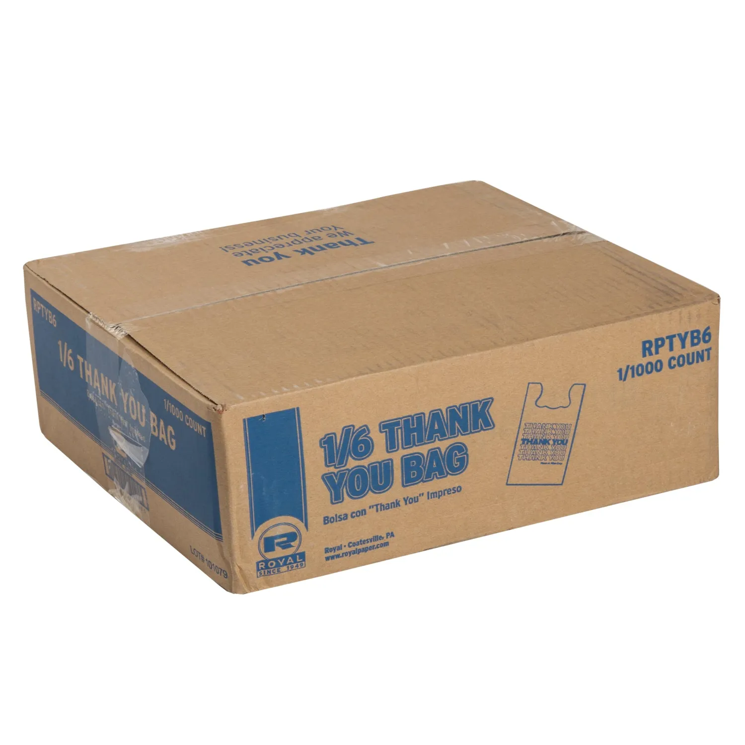 11.5" x 6.5" x 21" 1/6 Thank You Bags, Pack of 1,000