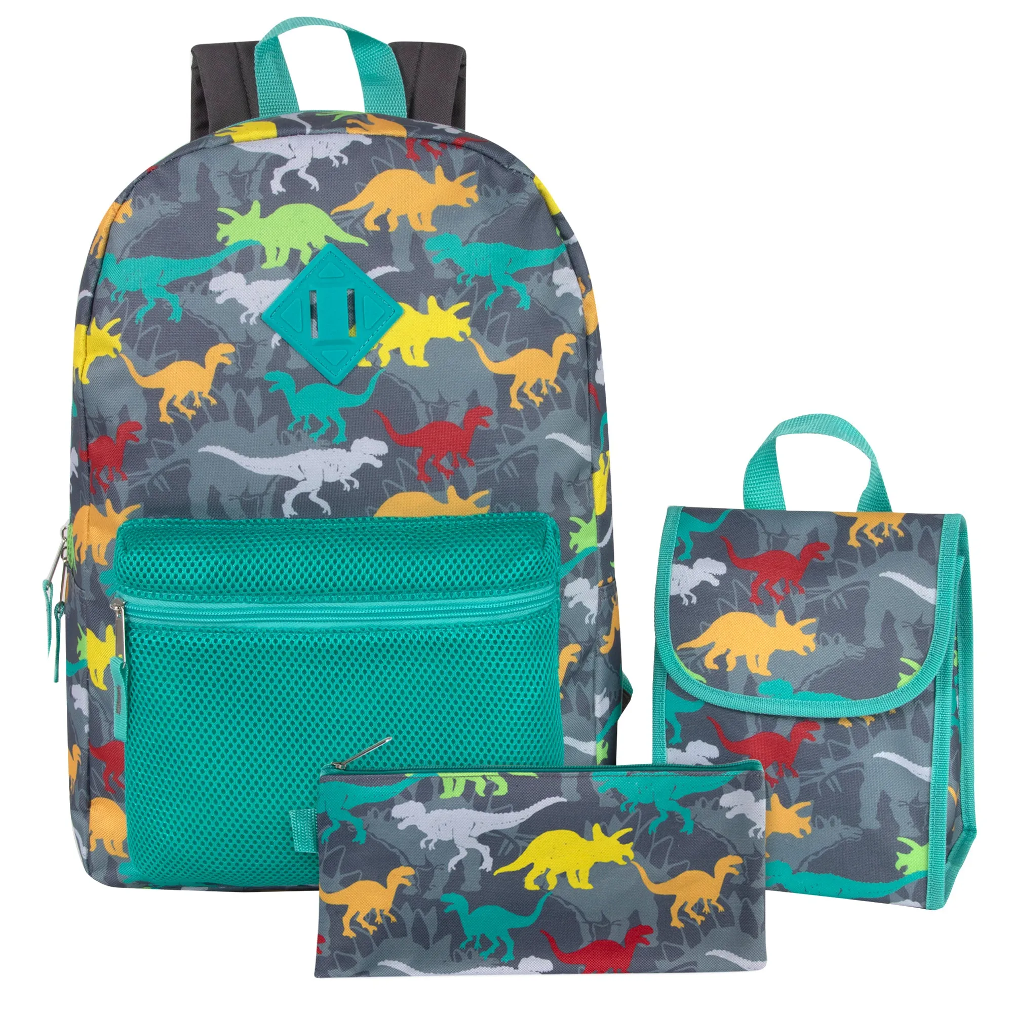 17 Inch Printed Backpack with Matching Pencil Case & Lunch Bag - Dinosaur