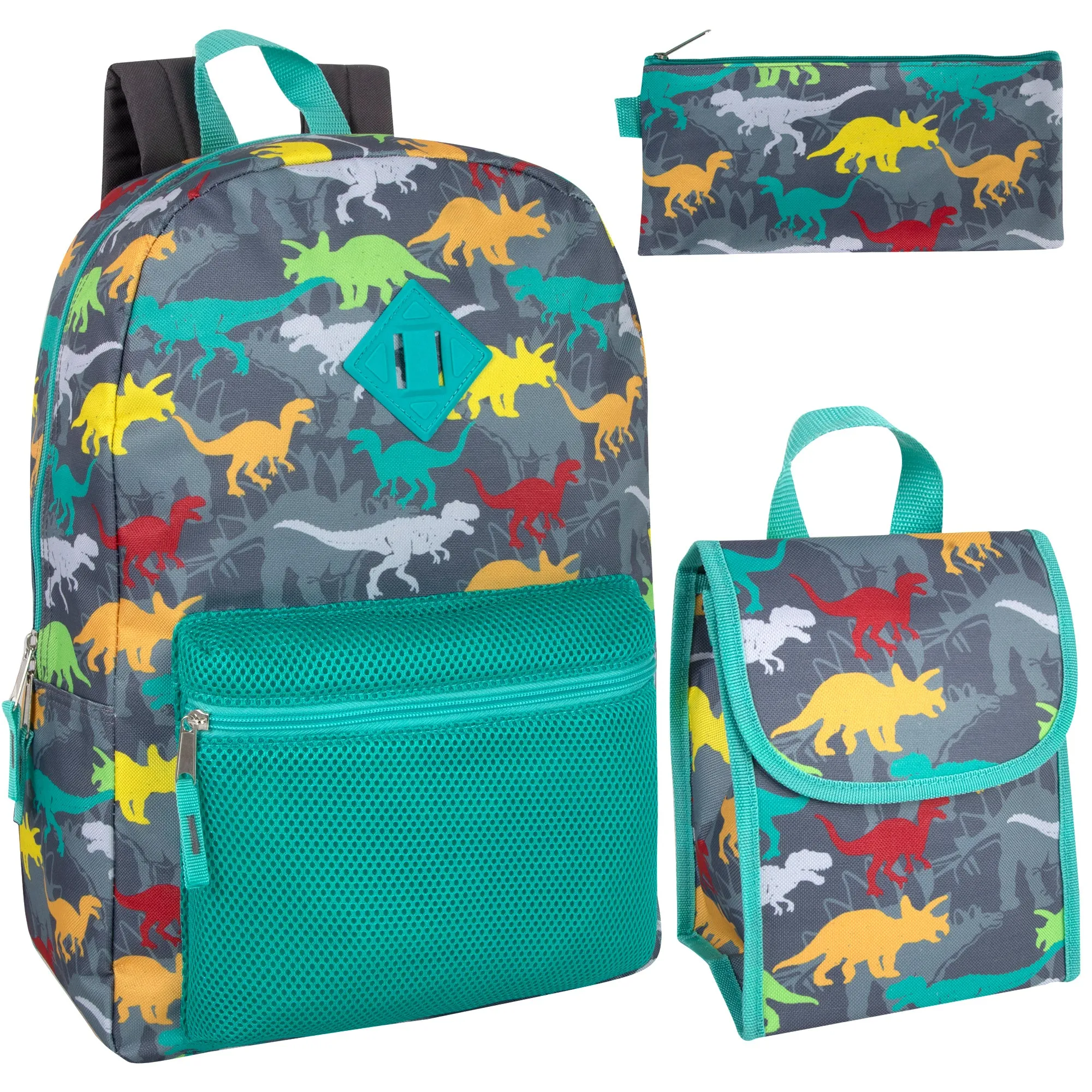 17 Inch Printed Backpack with Matching Pencil Case & Lunch Bag - Dinosaur