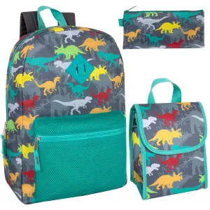 17 Inch Printed Backpack with Matching Pencil Case & Lunch Bag - Dinosaur