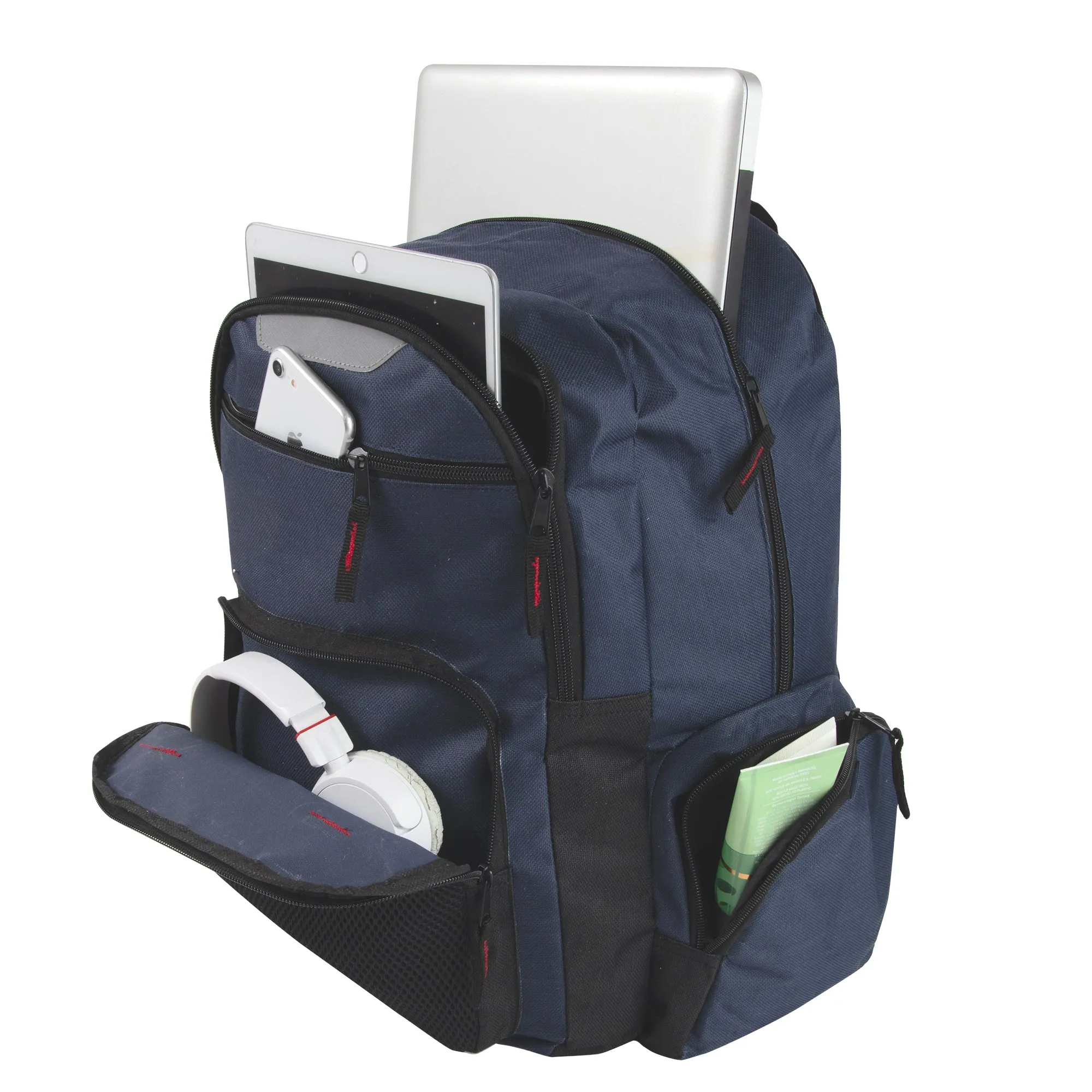 18 Inch Reflective Multi Pocket Backpack with Laptop Section - 3 Colors