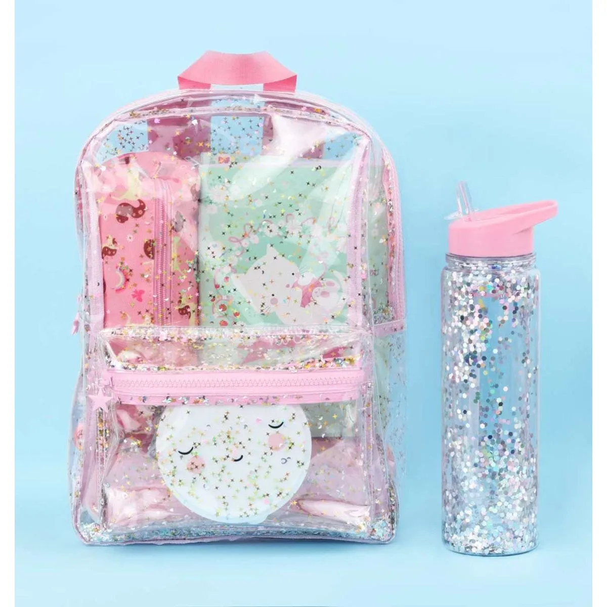 A Little Lovely Company Backpack Glitter - Transparent/Pink