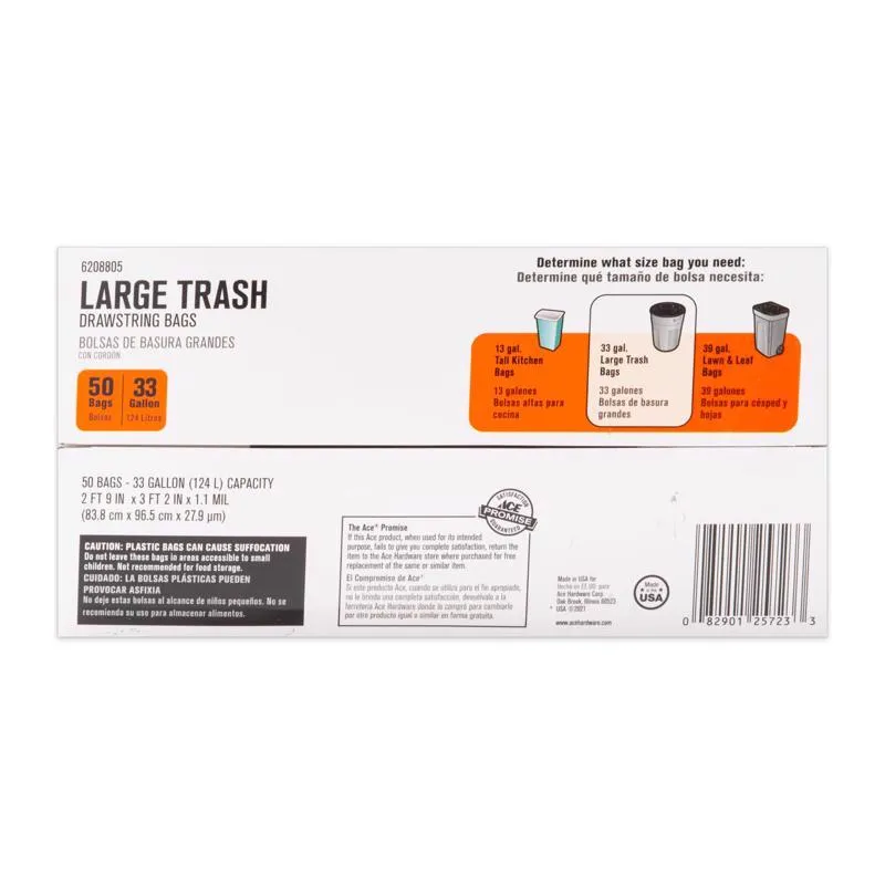 Ace 33 gal Trash Bags Drawstring 50 pk 1.1 mil