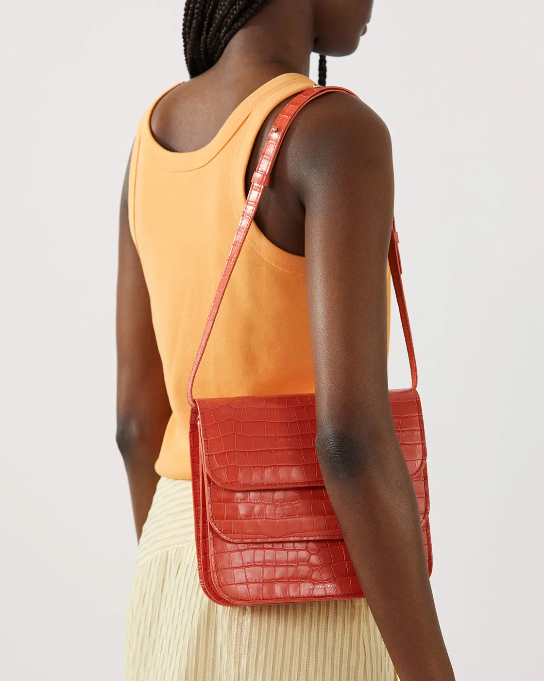 Ana Bag Leather Emboss Croc Orange