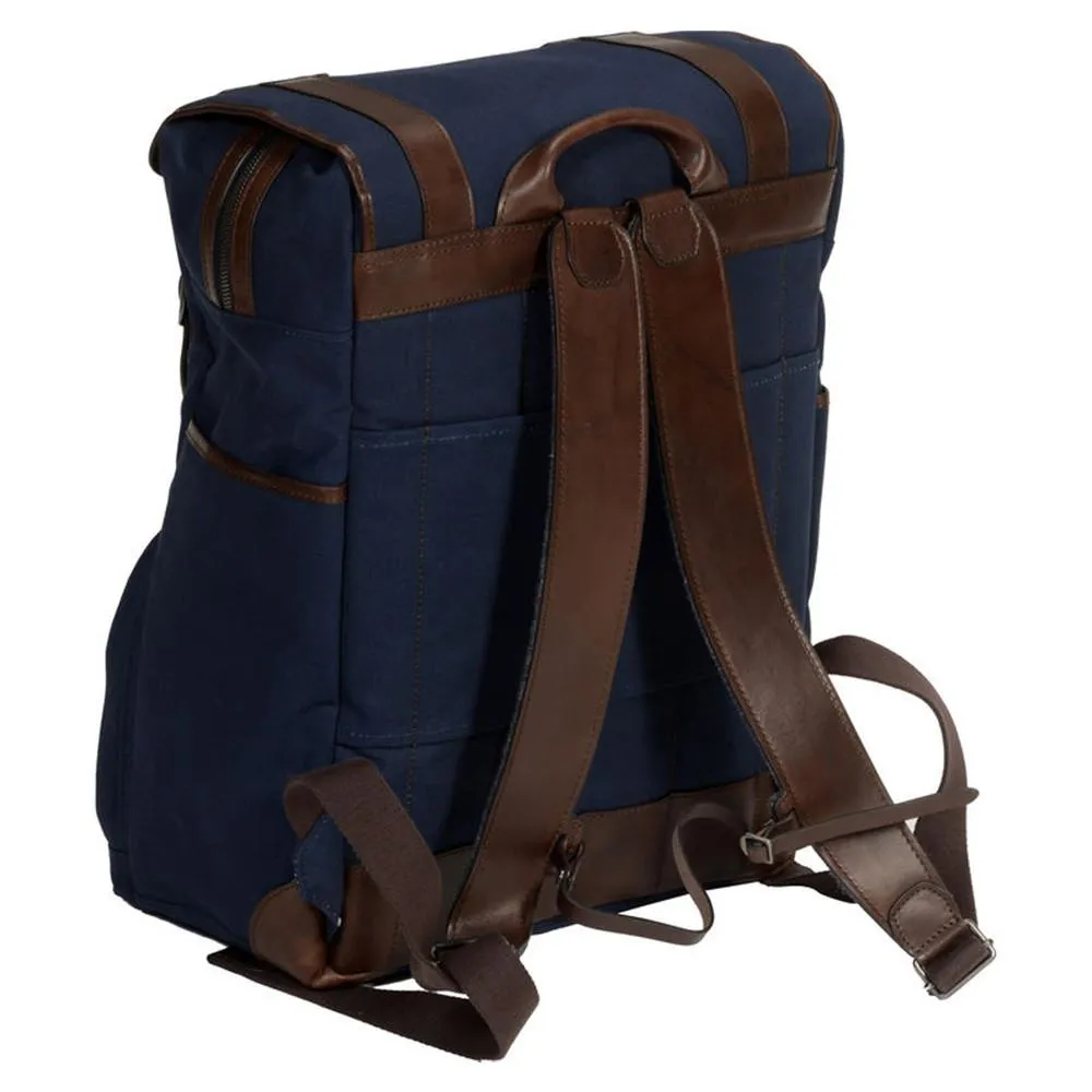 Barber Shop "Mop Top" Camera Backpack (Canvas & Leather, Blue & Dark Brown)