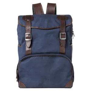 Barber Shop "Mop Top" Camera Backpack (Canvas & Leather, Blue & Dark Brown)