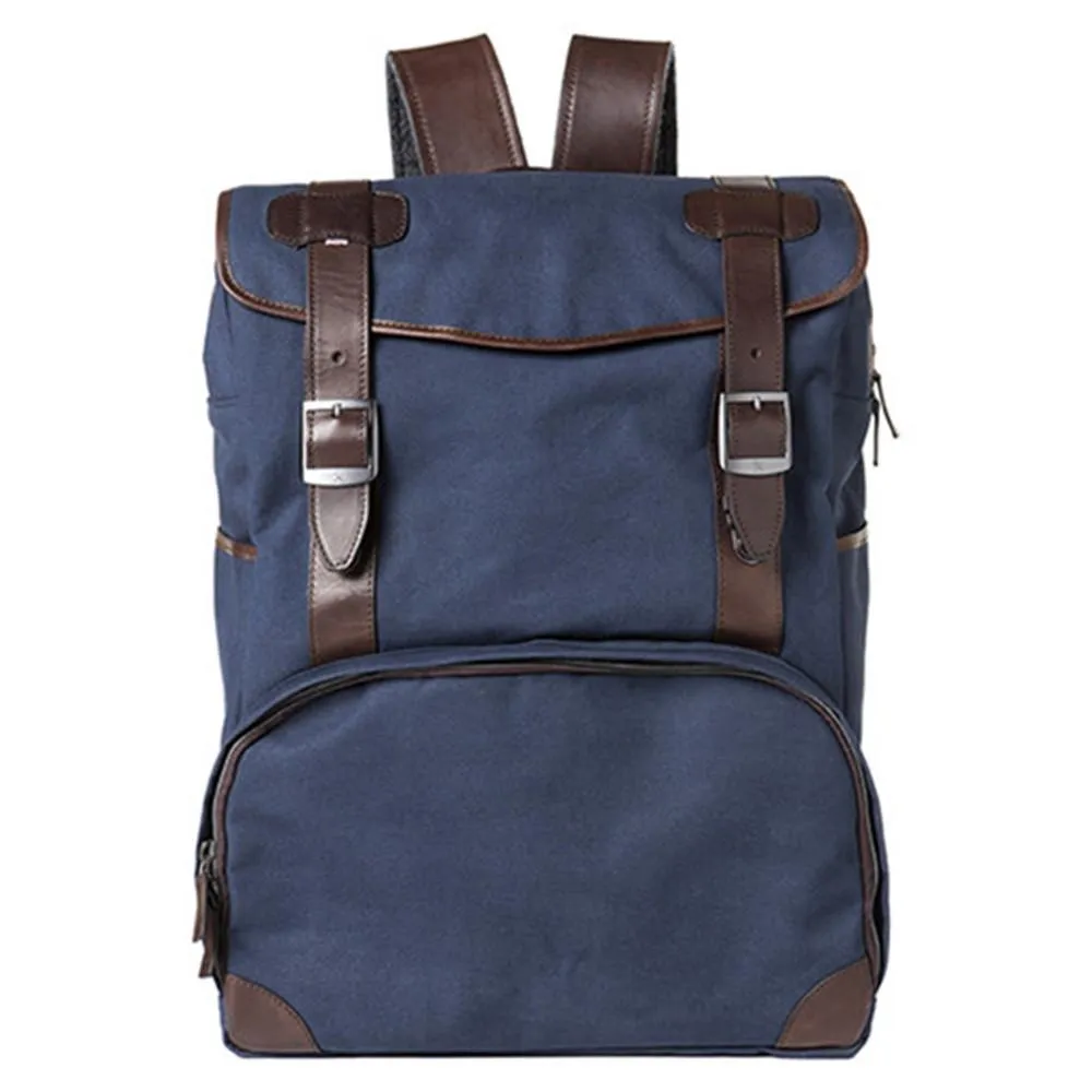 Barber Shop "Mop Top" Camera Backpack (Canvas & Leather, Blue & Dark Brown)