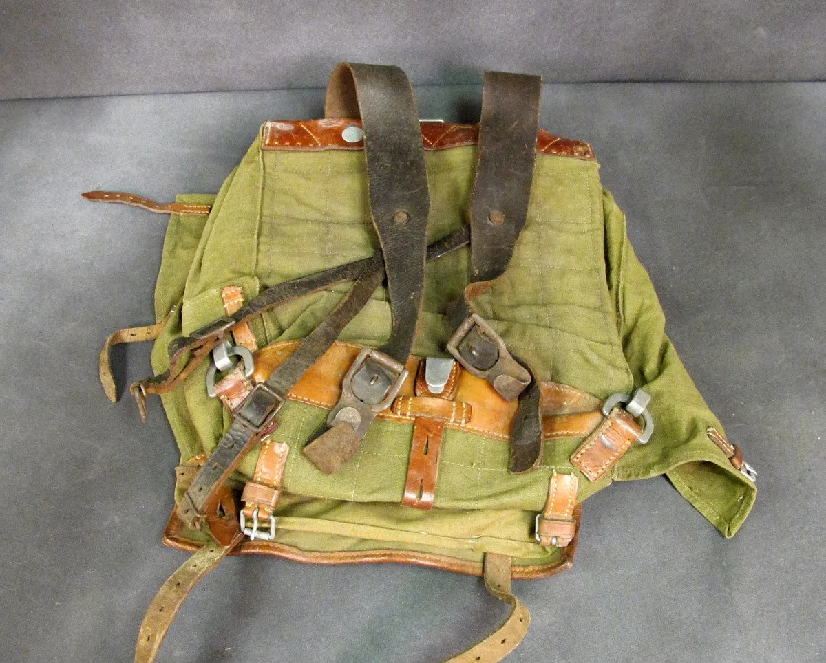 German WWII Tornister 34 Cowhide Backpack with Shoulder Straps