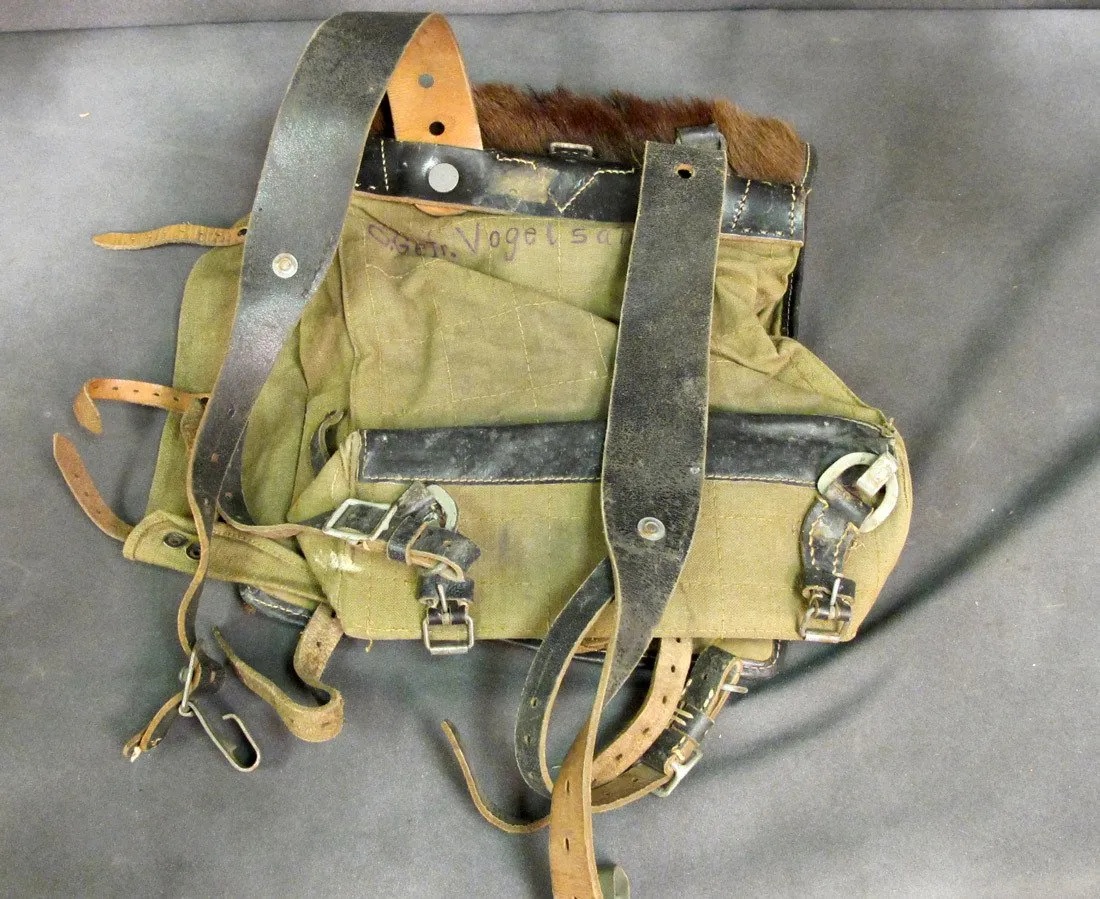 German WWII Tornister 34 Cowhide Backpack with Shoulder Straps