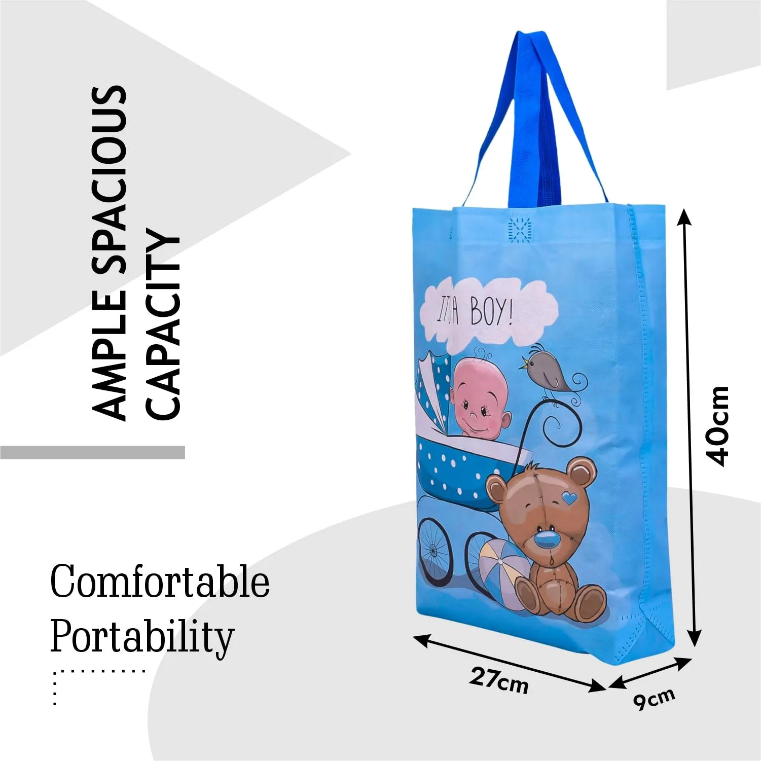 Heart Home Shopping Bag | Non-Woven Gift Bag | Baby Shower Bag | Reusable Grocery Bag | Christmas Gift Bags | Tote Bags with Handle | Boy-Print Hand Bag | Pack of 4 | Sky Blue