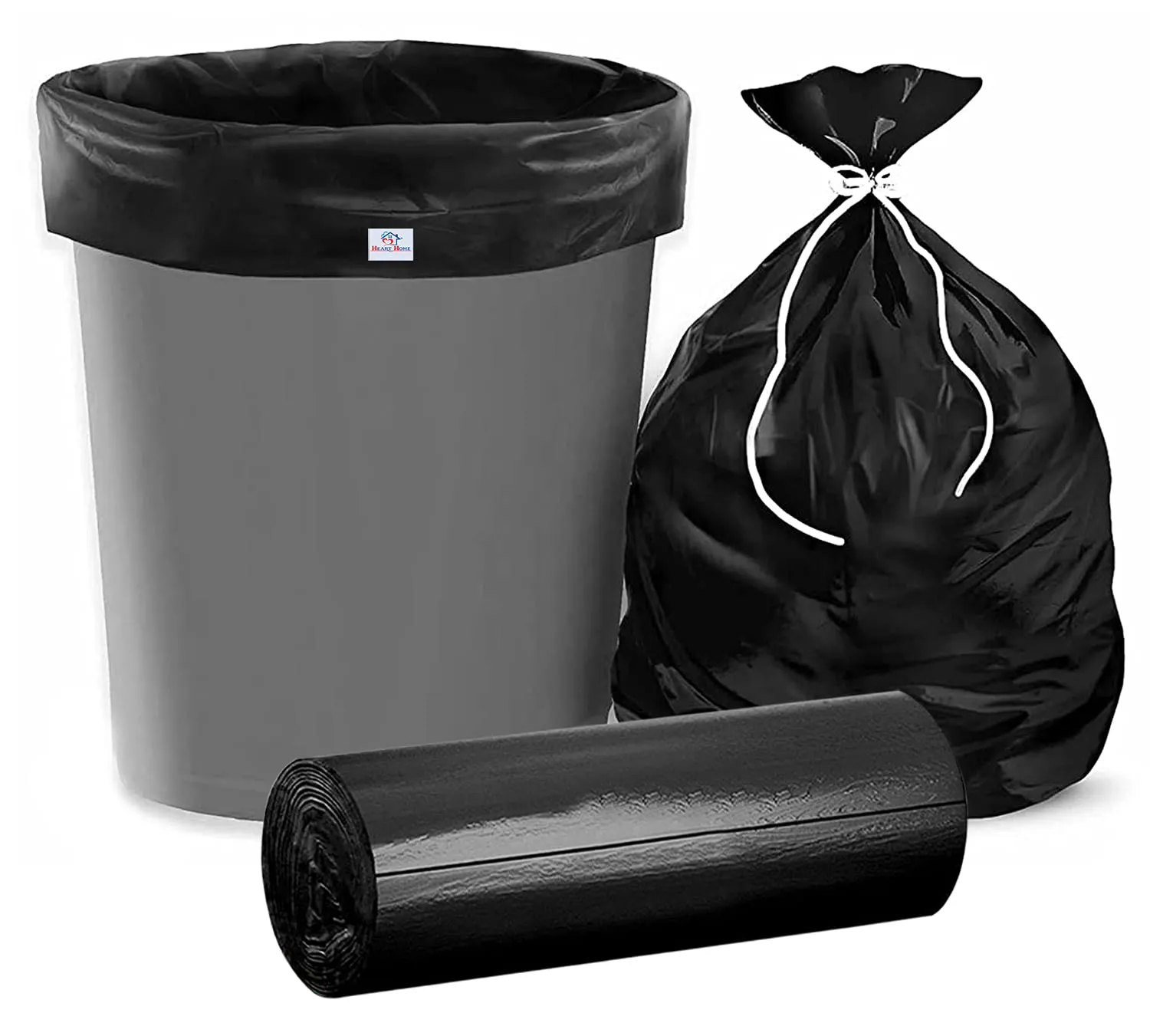 Heart Home Small 300 Biodegradable Garbage Bags, Dustbin Bags, Trash Bags For Kitchen, Office, Warehouse, Pantry or Washroom, 17x19 Inches (Black)-HS41HEARTHH24018