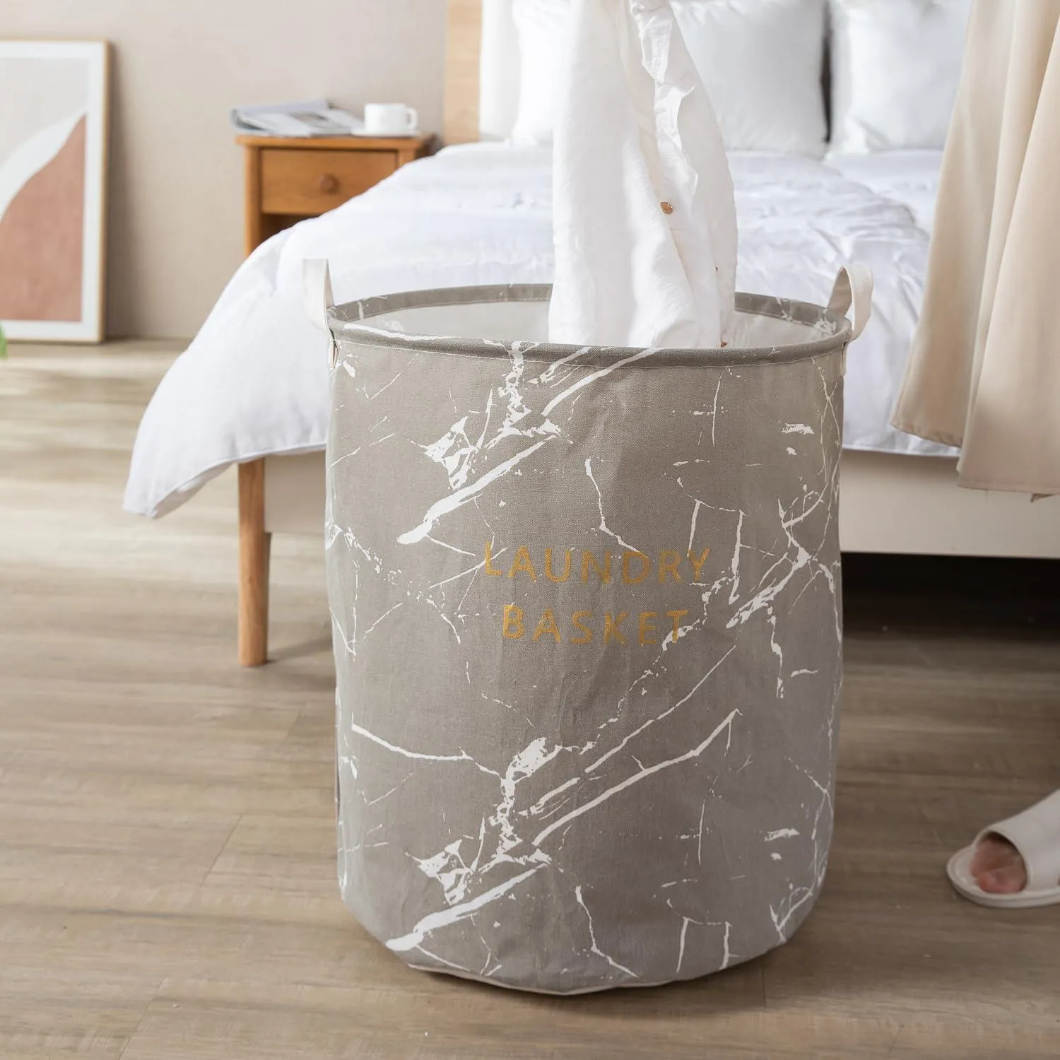 HOKIPO Foldable Cloth Laundry Bag Hamper - Large 61 Ltr, Grey