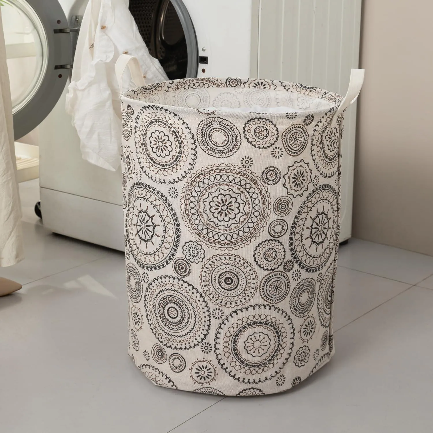 HOKIPO Folding Laundry Basket for Clothes, Round Collapsible Storage Basket, 42-Ltr