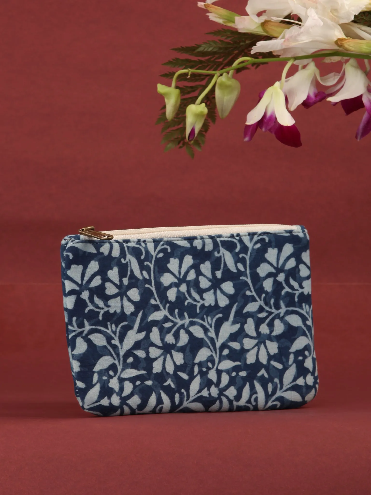 Indigo Hand Block Printed Utility Pouch - B0602