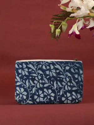 Indigo Hand Block Printed Utility Pouch - B0602