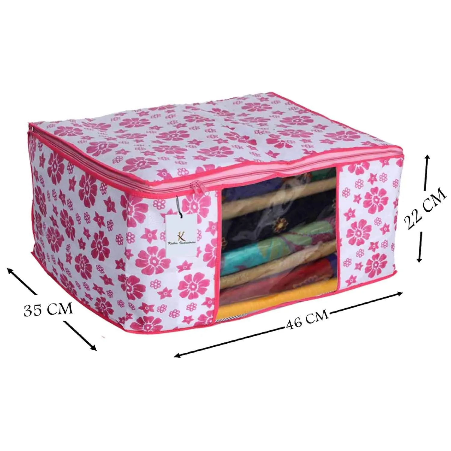 Kuber Industries Flower Design Non Woven 6 Piece Saree Cover/Cloth Wardrobe Organizer and 6 Pieces Blouse Cover Combo Set (Pink) -CTKTC038443