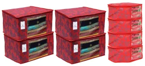 Kuber Industries Metallic Printed Non Woven 4 Piece Saree Cover/Cloth Wardrobe Organizer and 4 Pieces Blouse Cover Combo Set (Red) -CTKTC038412