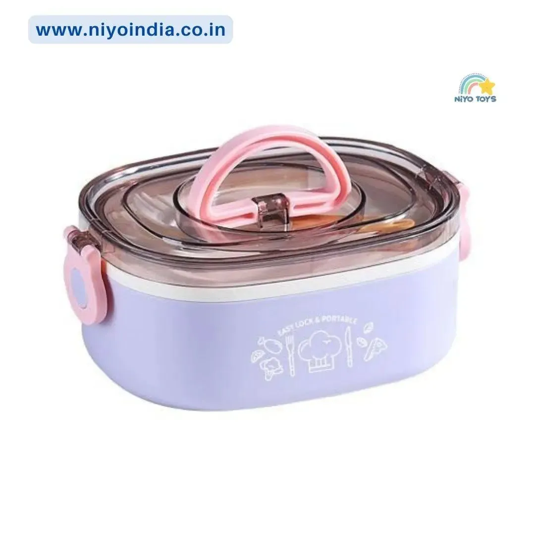 Lunch Box with Stainless Steel Inner Case, Fork & Spoon, Insulated Lunch Box