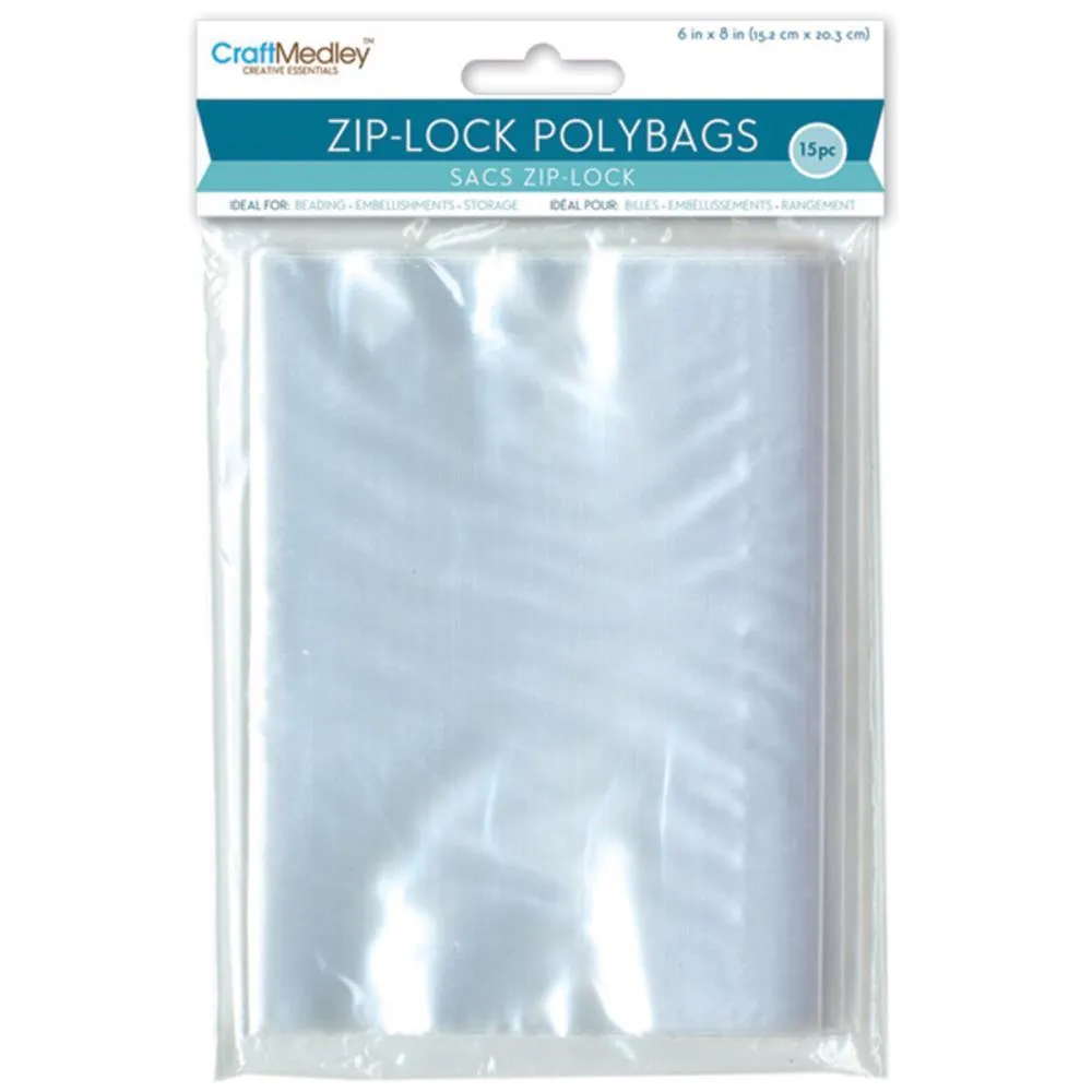 Multicraft Imports - Ziplock Polybags 15 pack - 6 inch X8 inch Clear*