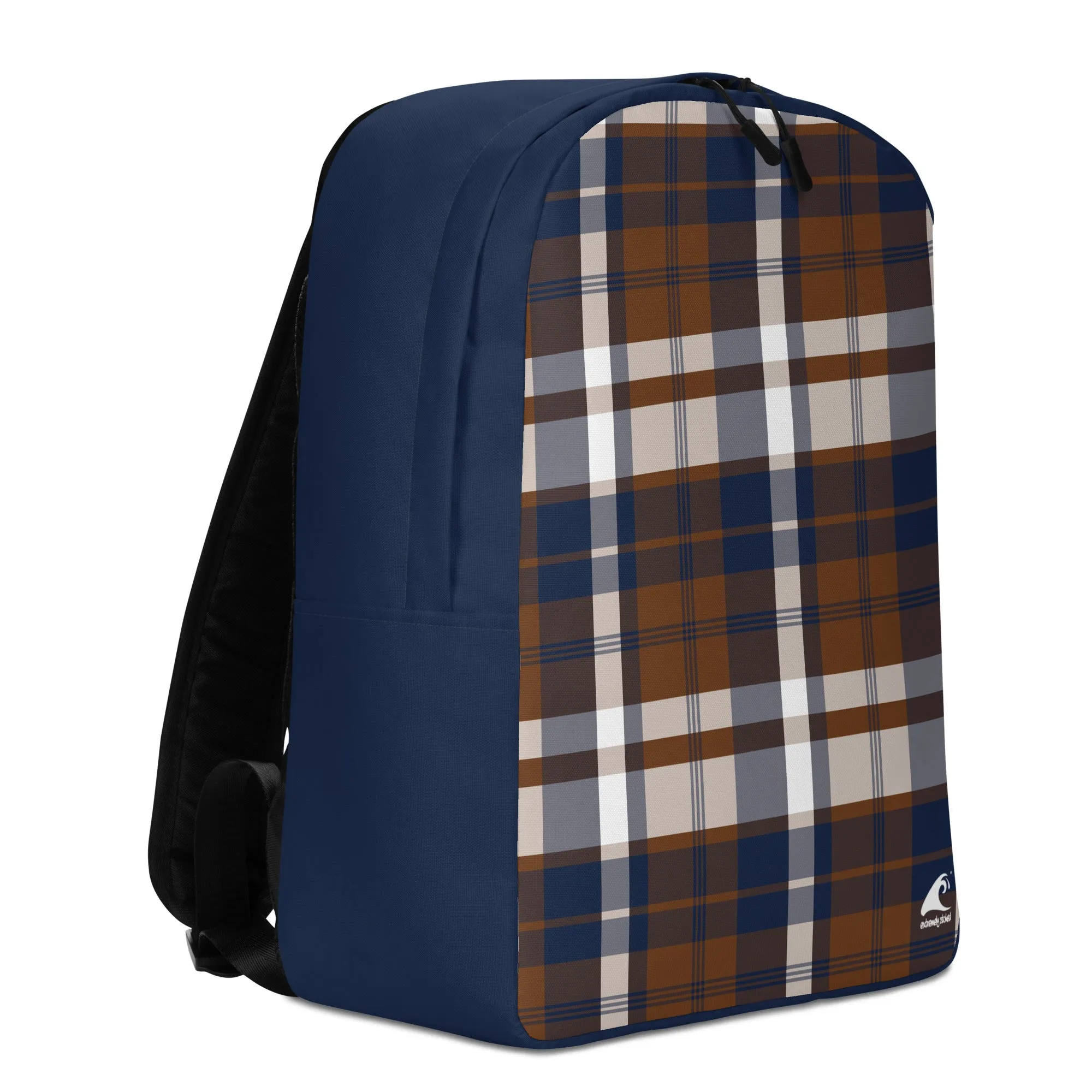 Navy Blue and Brown Preppy Surfer Plaid Backpack