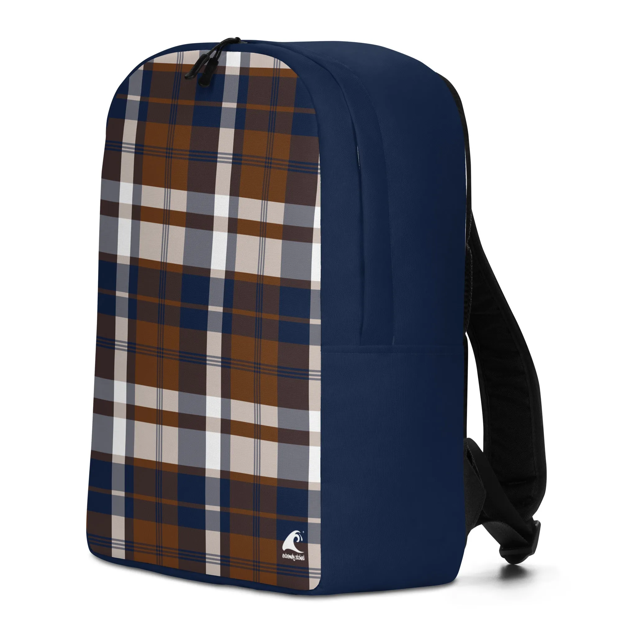 Navy Blue and Brown Preppy Surfer Plaid Backpack