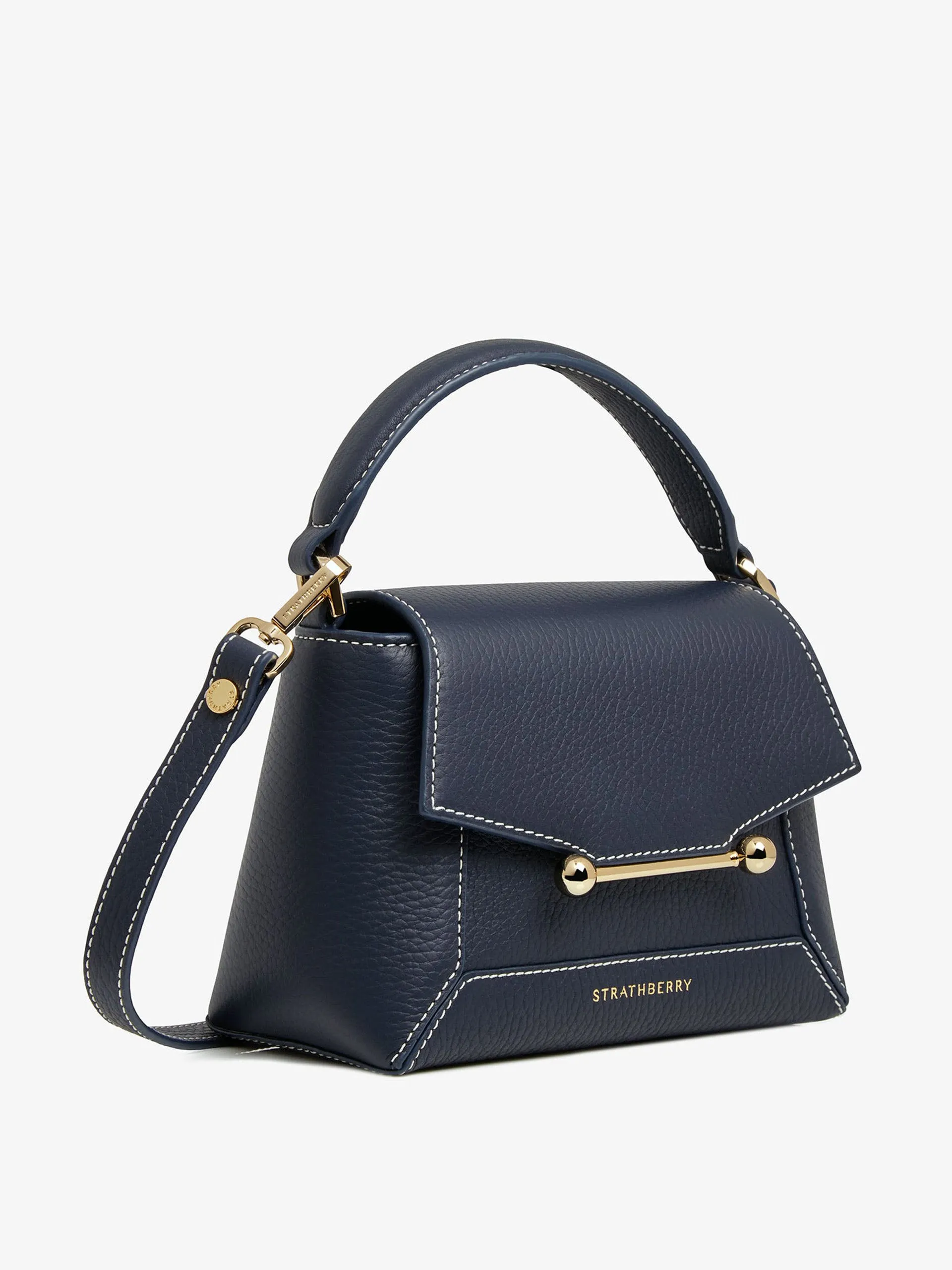 Navy with vanilla stitch mosaic nano bag