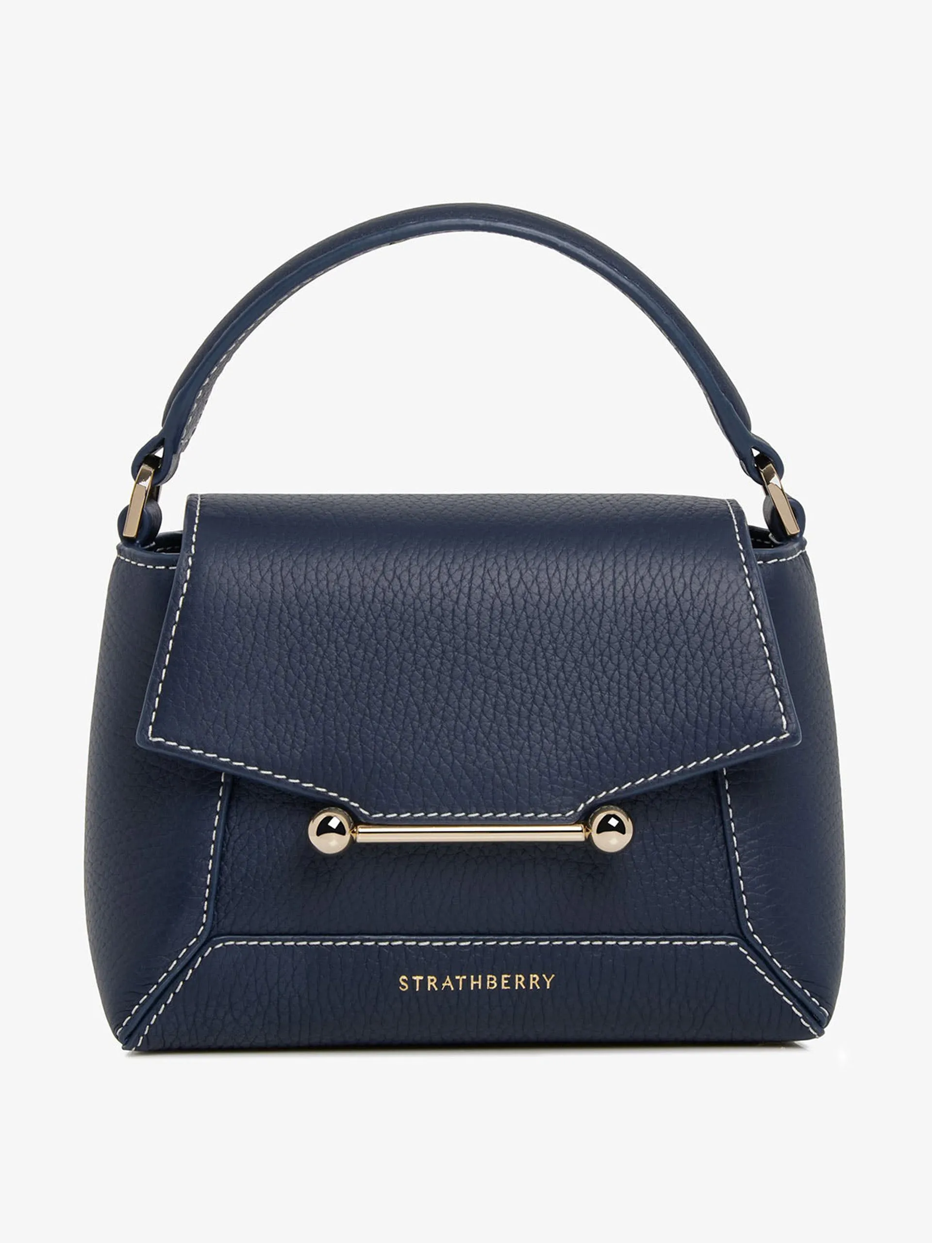 Navy with vanilla stitch mosaic nano bag