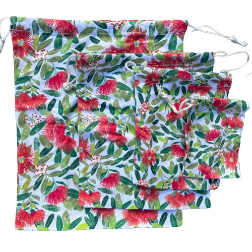 Pōhutukawa Print Drawstring Bag Set