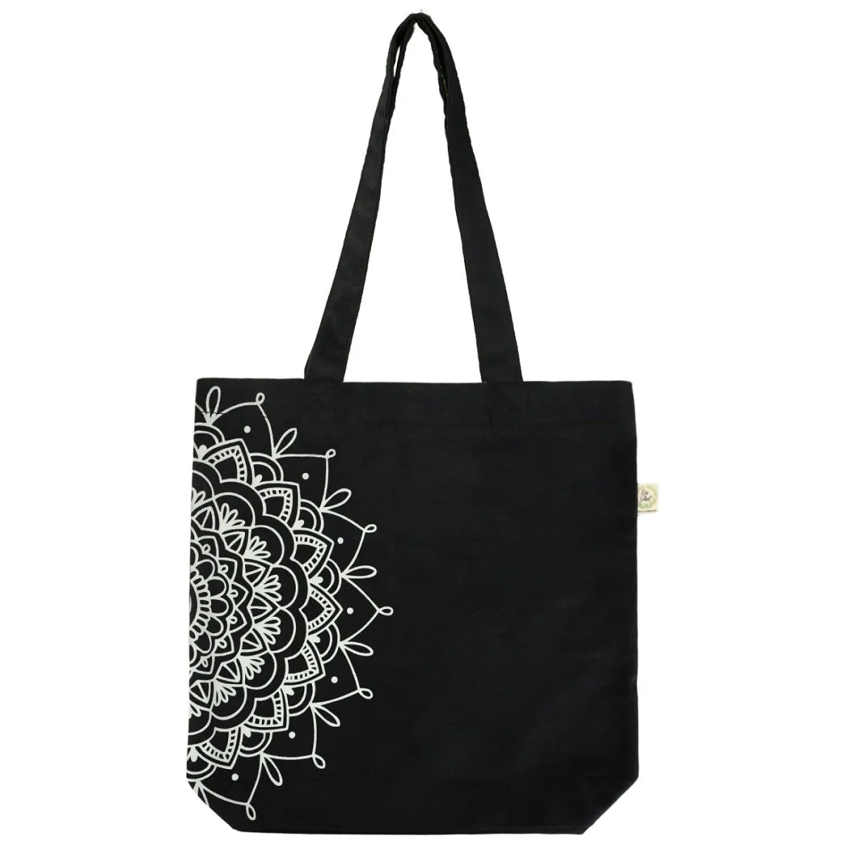 Premium Cotton Canvas Tote Bag- Half Mandala Black