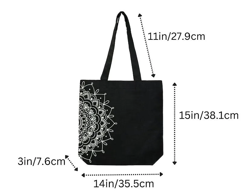 Premium Cotton Canvas Tote Bag- Half Mandala Black