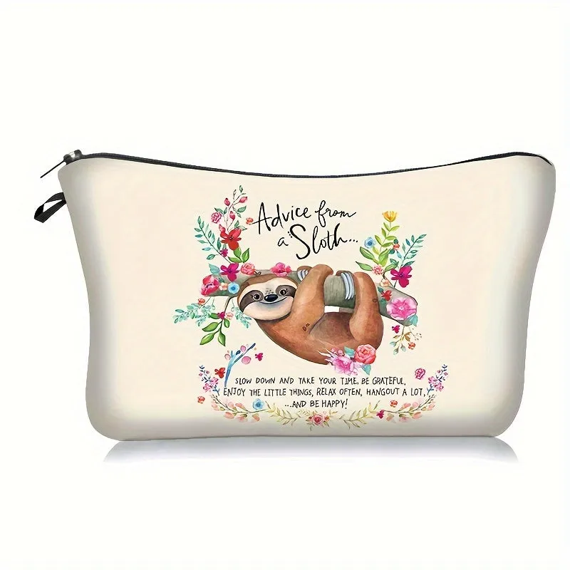 Sloth  Flowers Cosmetic Bag Stylish Travel Gift for Women