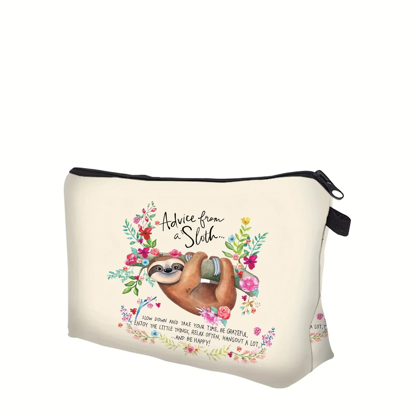 Sloth  Flowers Cosmetic Bag Stylish Travel Gift for Women