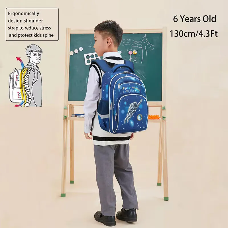 Space Adventure Print Large Capacity Waterproof School Bag - Galaxy-Themed Backpack