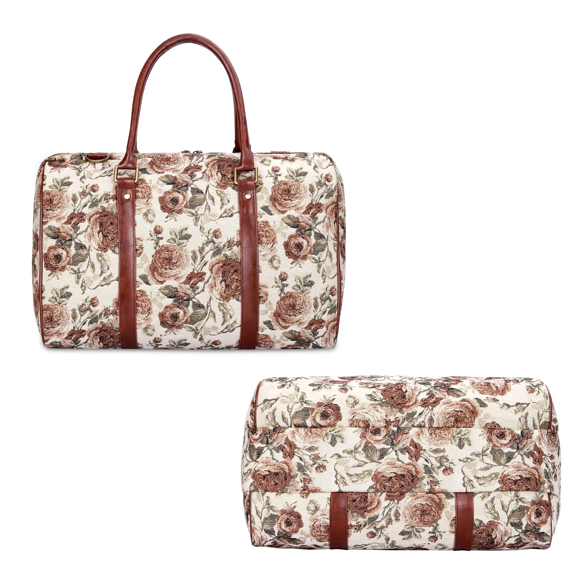 THE CLOWNFISH Fabric Oceania 28 Litres Tapestry Business Travel Duffle Carry-On Luggage Bag With 15.6 Inch Laptop Sleeve (Brown-Floral), 24 Centimeters