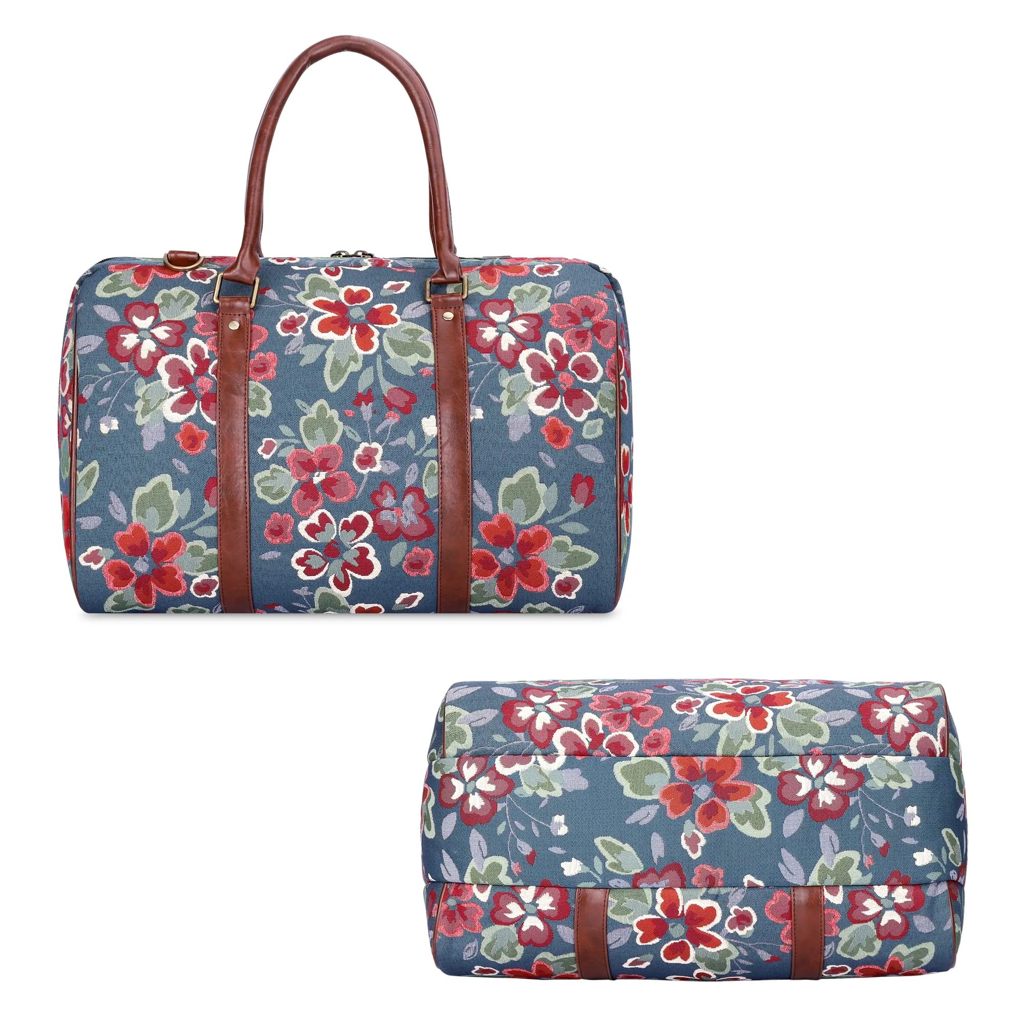 THE CLOWNFISH Fabric Oceania 28 Litres Tapestry Business Travel Duffle Carry-On Luggage Bag With 15.6 Inch Laptop Sleeve (Light Blue-Floral), 24 Centimeters