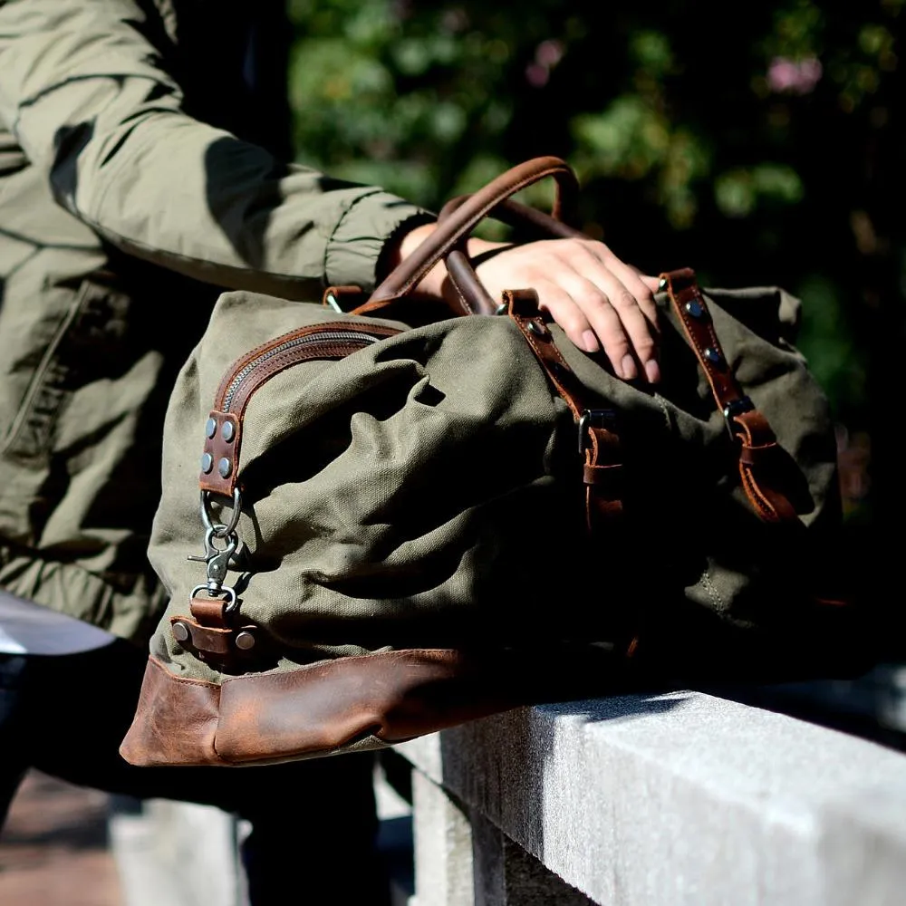 Waxed Canvas Leather Weekender Bag Waterproof Travel Duffels