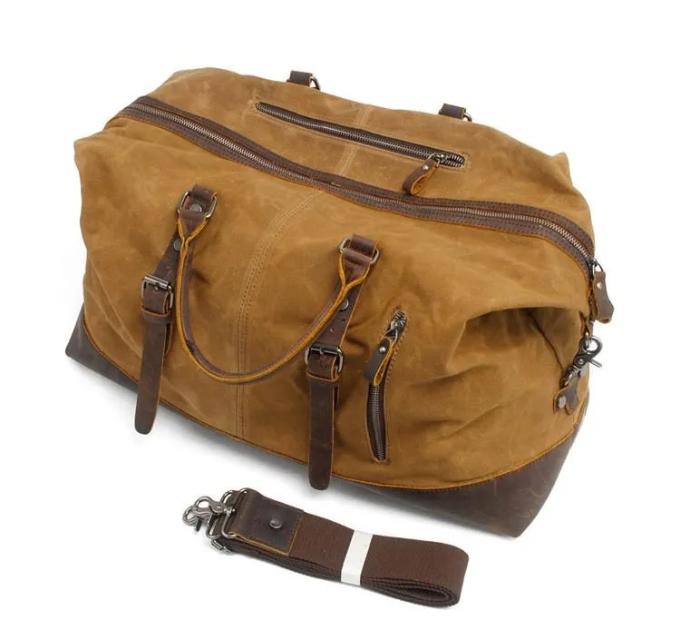 Waxed Canvas Leather Weekender Bag Waterproof Travel Duffels