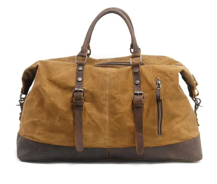 Waxed Canvas Leather Weekender Bag Waterproof Travel Duffels