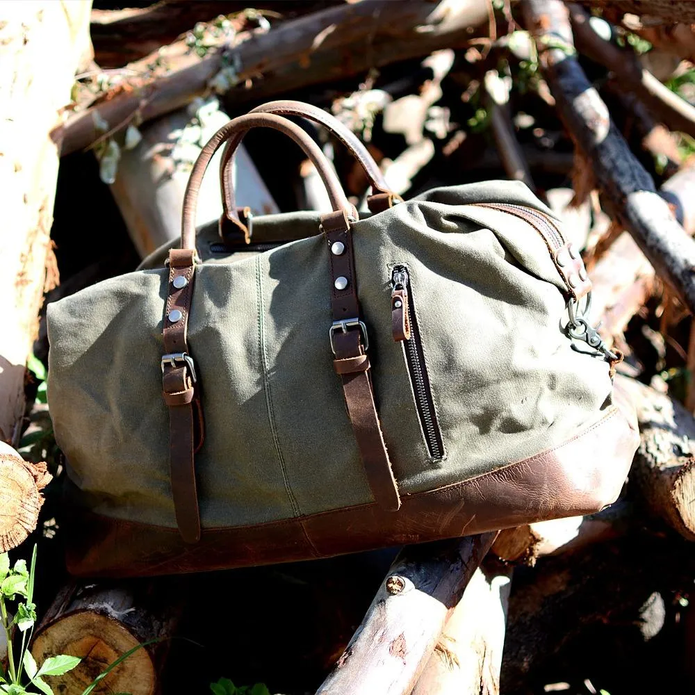 Waxed Canvas Leather Weekender Bag Waterproof Travel Duffels