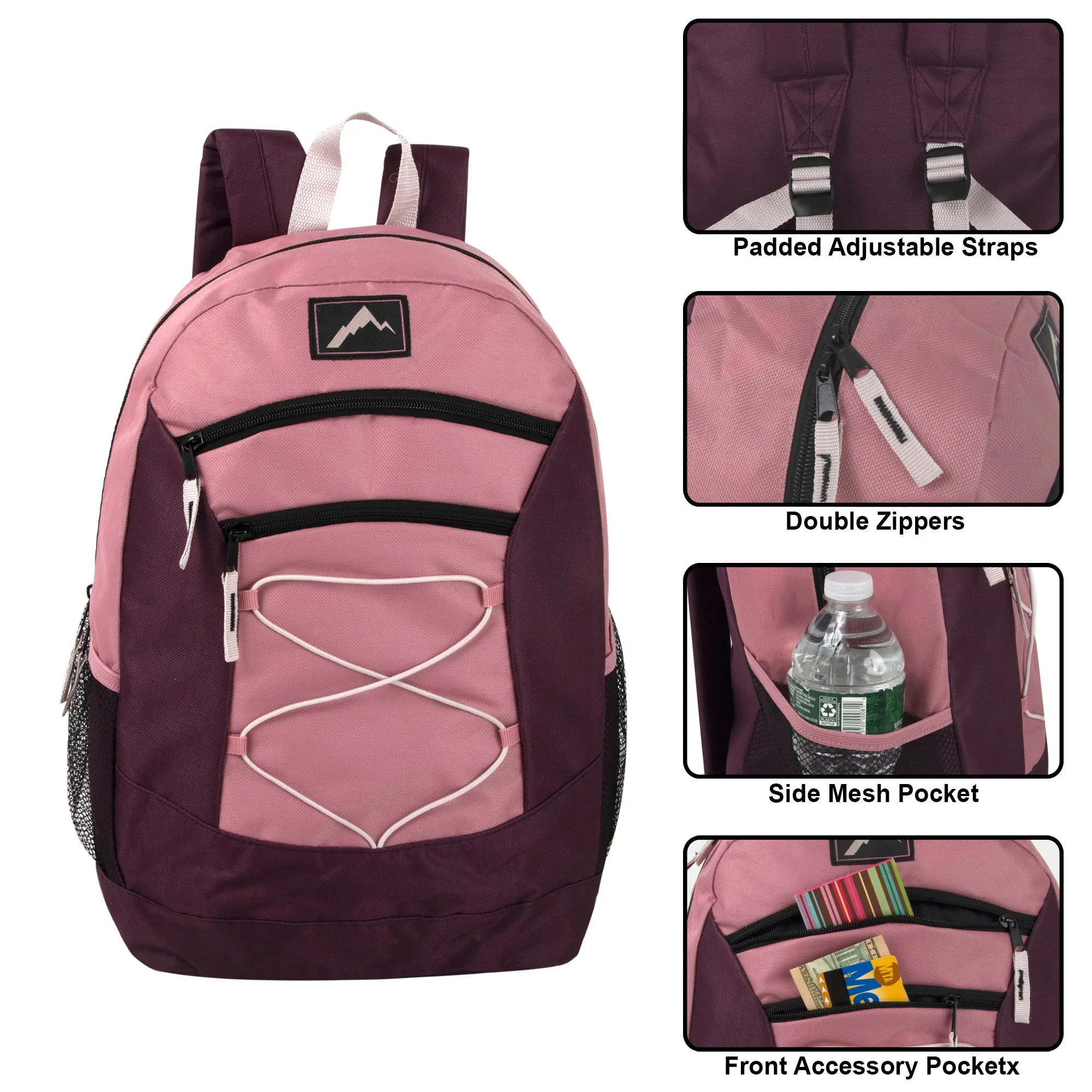 Wholesale 48cm Multi Pocket Bungee Backpack 25L Capacity - 4 Girls Colours